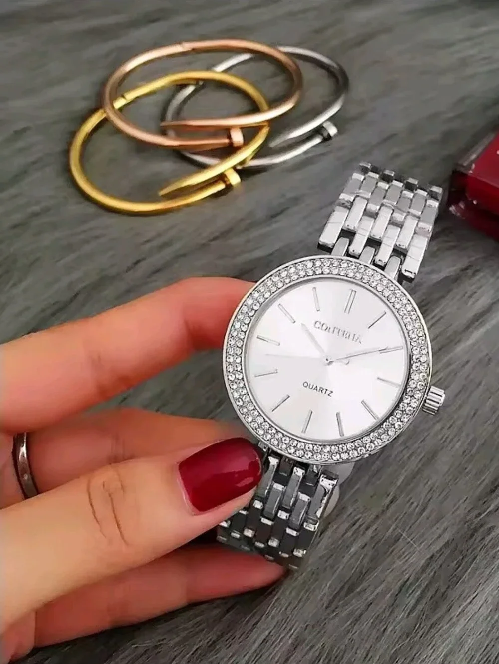 Women's Silver Crystal Accent Bracelet Watch